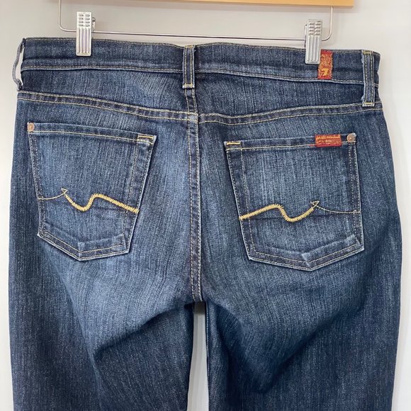7 For All Mankind Womens Size 28 Bootcut Denim Jeans Dark Wash Low Rise USA Made - Picture 5 of 16